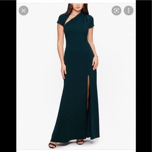 Asymmetrical hunter green gown worn once